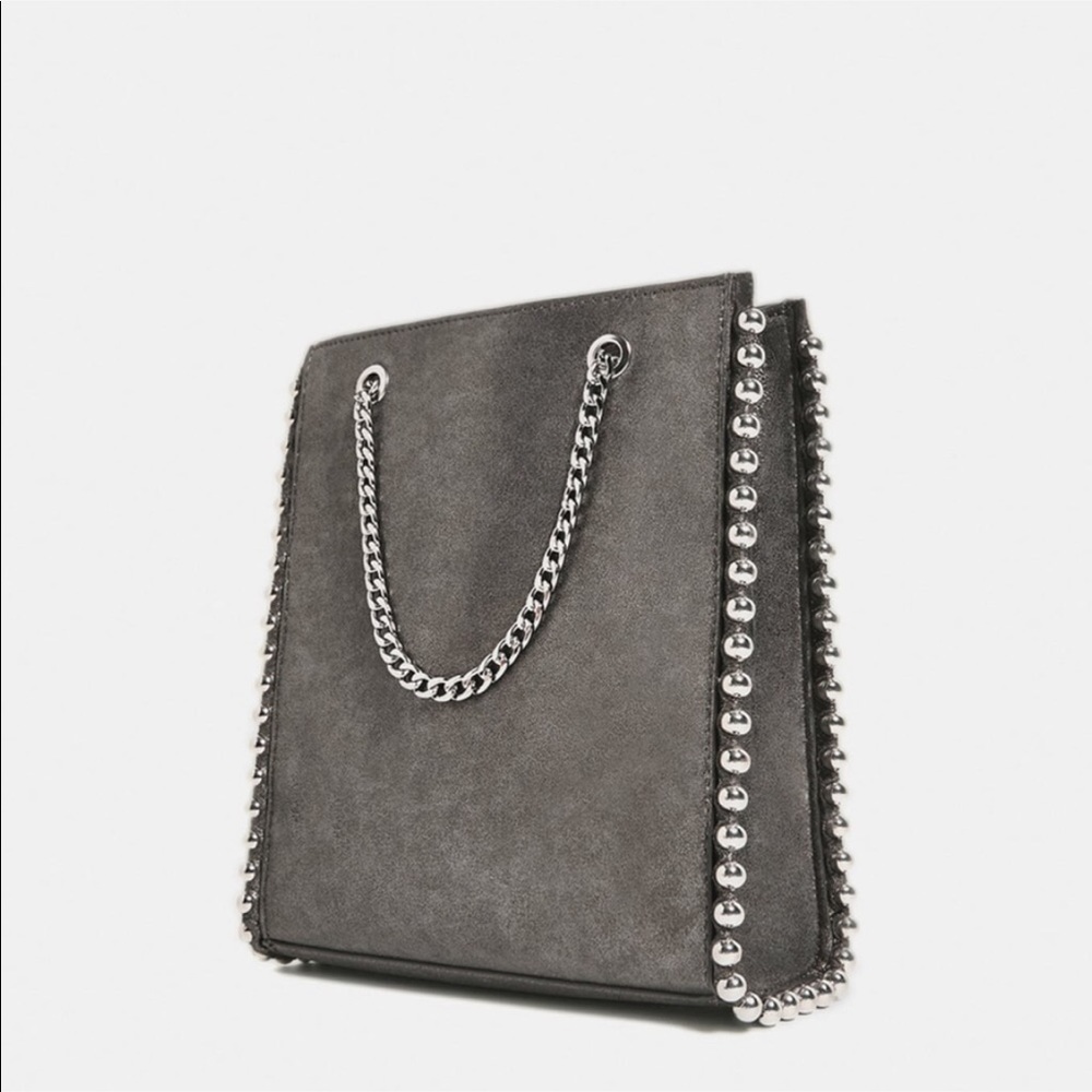 Zara Metallic Stud Shoulder Tote Bag NWT